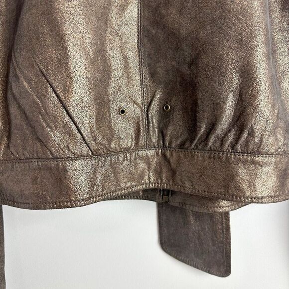 BAGATELLE Metallic Brown Leather Motorcycle Jacket Size Medium Scarf Tie Biker - Picture 14 of 16